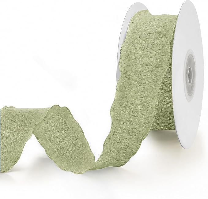 Green Ruffle Ribbon, 1-1/2 Inch x 10 Yards Chiffon Silk Ribbons | Crinkle ribbon by Unknown