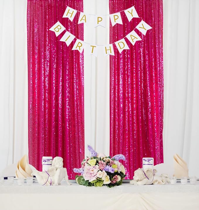 ShinyBeauty Fuchsia Sequin Backdrop Curtains 2 Panels Sequin Bakdrop 4X8Ft by ShinyBeauty