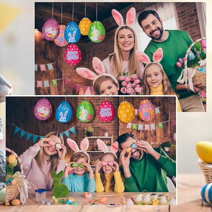 12 Pcs Easter Party Hanging Paper Lanterns Easter Eggs Bunny Chick Basket - Image 7