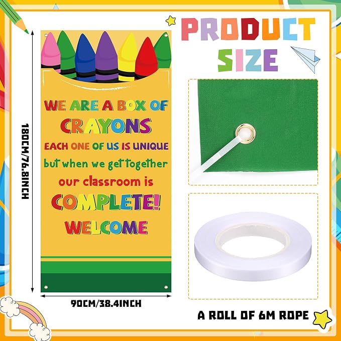 HunnmingRe Crayon Themed Classroom Decor Crayon Banner Door Cover First Day of - Image 2