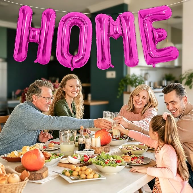 Hot Pink HOME Balloons, 40 Inch HOME Letter Balloons Home Balloon Banner - Image 5