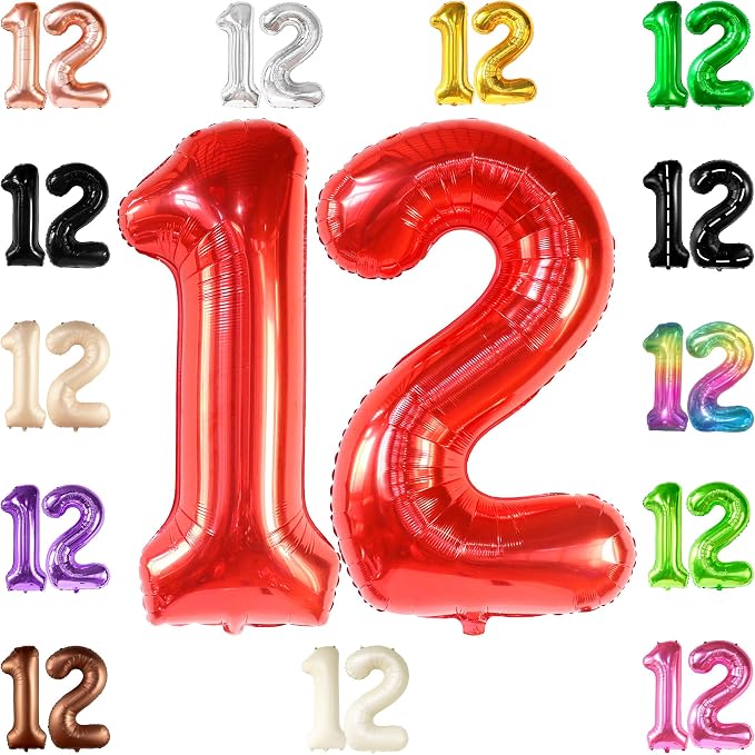 KatchOn Red Number 12 Balloon 40 Inch, 12th Birthday Balloon Decor | 12th by KatchOn