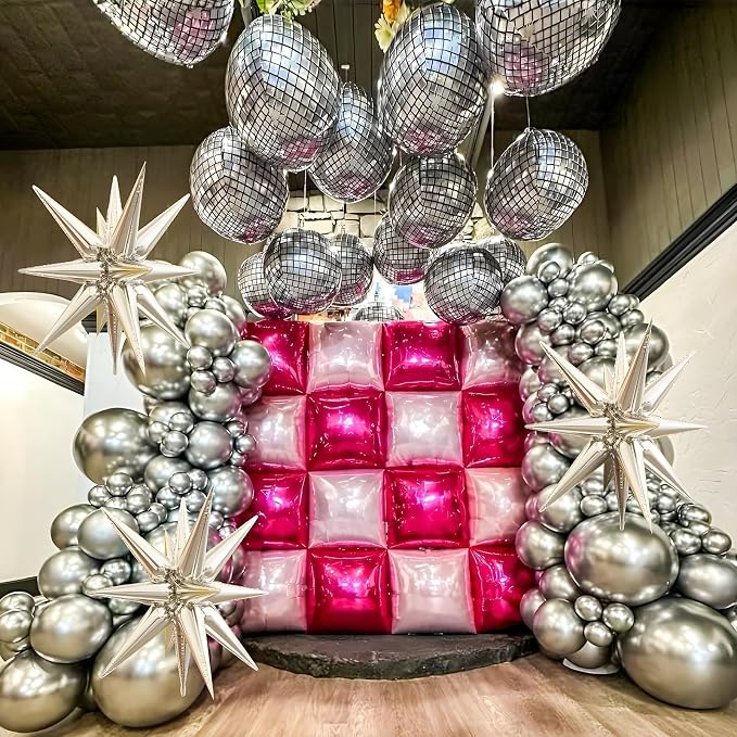 12Pcs Disco Ball Balloons, Metallic Silver Disco Balloon - Image 3