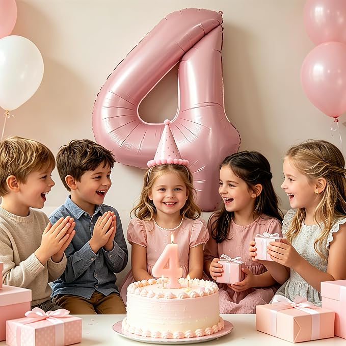 TONIFUL 40 Inch Pastel Pink Number 4 Balloons Large Foil 4th Birthday Decor | - Image 4