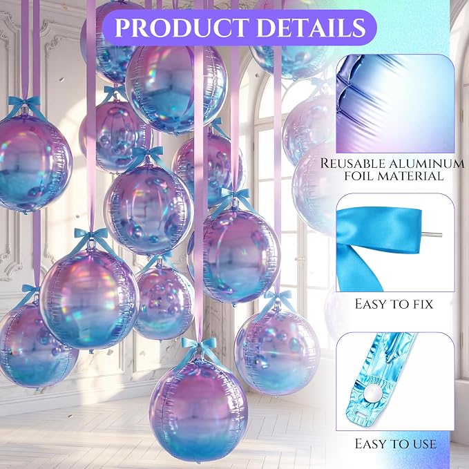 18 Set 22 Inch Gradient Purple 4D Giant Round Foil Balloon Bulk Metallic Giant - Image 3