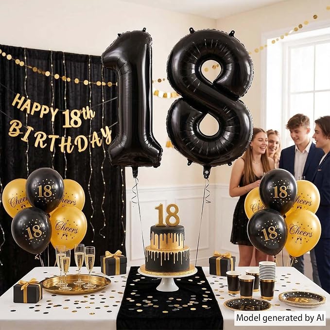 Black Number 18 Balloon 40 Inch, Foil Numeral - Image 3