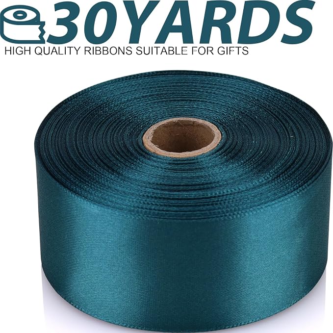 1-1/2 Inch 30 Yards Greenish Blue Solid Satin Ribbon - Image 2