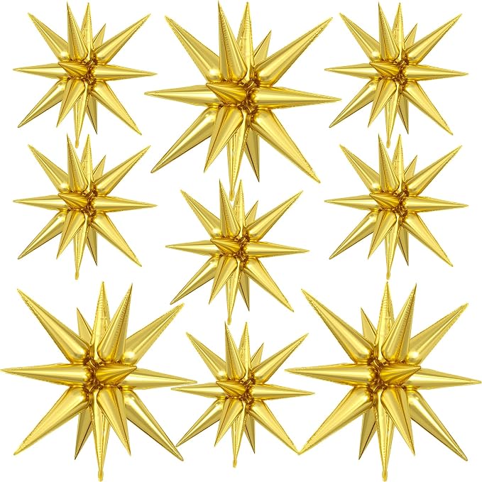 9Pcs Gold Star Balloons, Large Explosion Star Foil Balloons, Metallic Gold by Dagelar