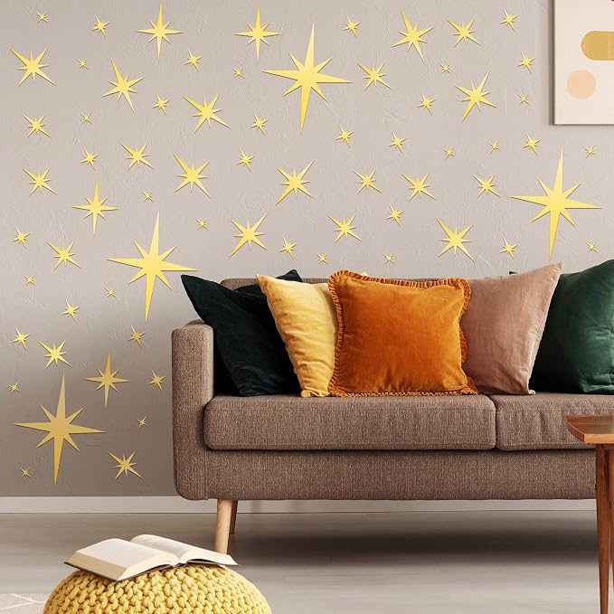 Zonon 82 Pieces Mirror Wall Stickers Star Wall Decals Decor Removable 3D - Image 5