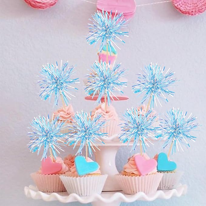 30 PCS Foil Firework Cupcake Toppers Happy Birthday Cupcake Toppers Sparkle - Image 5