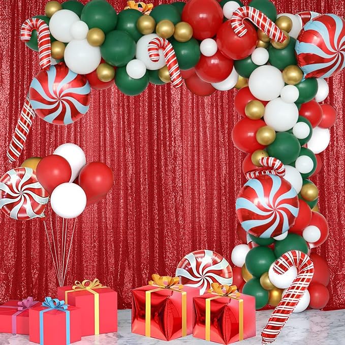Sugargirl Red Sequin Backdrop Curtain 4 Panels 2FTx8FT Glitter Red Background - Image 2