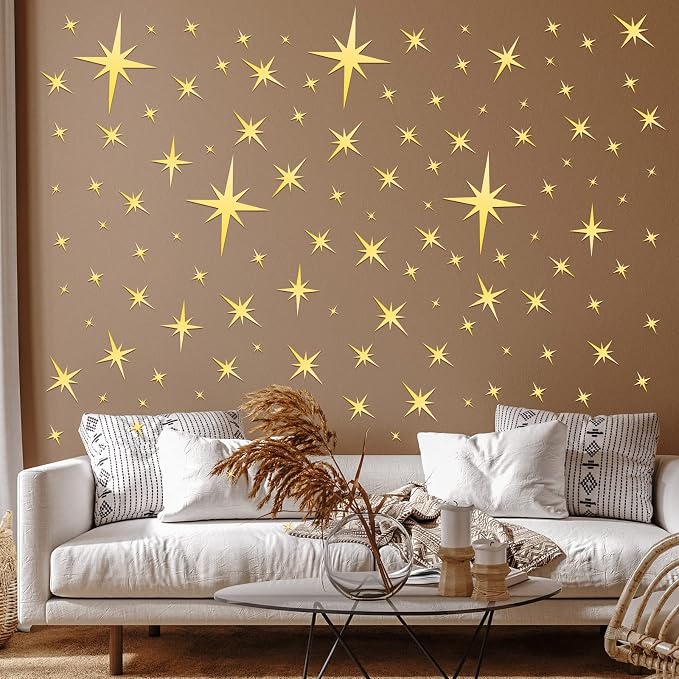 Zonon 82 Pieces Mirror Wall Stickers Star Wall Decals Decor Removable 3D - Image 7