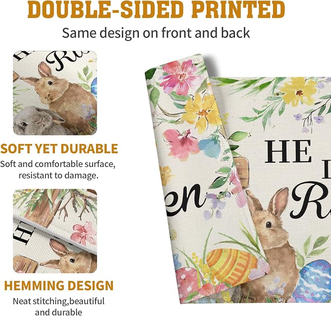 He is Risen Easter Placemats Set of 4 12x18 Inch Bunny Floral Cross Table Mats - Image 5