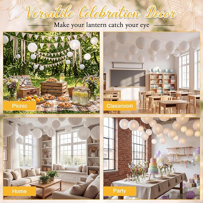 Treela 72 Pack White Chinese Japanese Paper Lanterns Decorative Hanging Round - Image 6