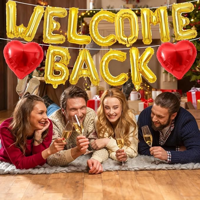 Welcome Back Balloons Red Gold, 16Inch Welcome Back Foil Balloons Banner - Image 3
