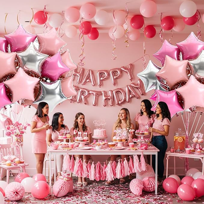 TONIFUL 15 Pcs Star Balloons 18 Inch Large Silver and Pink Foil Balloons | Big - Image 3