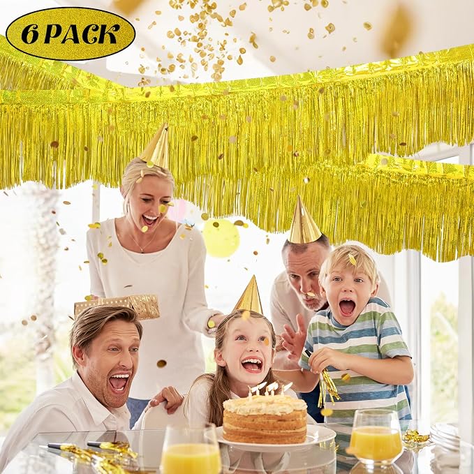 LOLStar Gold Foil Fringe Tinsel Garland, Tinsel Streamers Banner, 6 Pack | 60Ft - Image 4