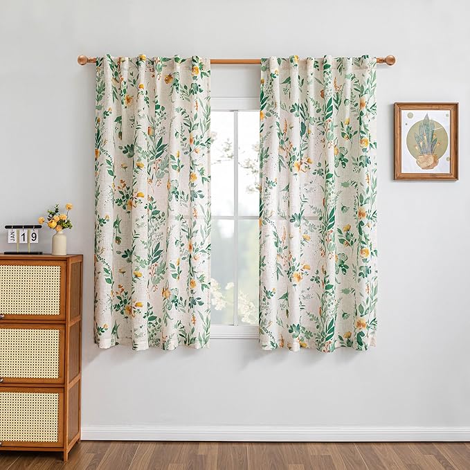 MYSKY HOME Linen Floral Curtains 63 inches Long 2 Panels Set - Image 2