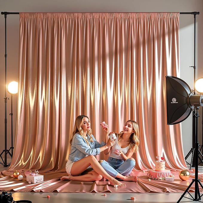 10x10 ft Rose Gold Glitter Backdrop Curtain - Image 4