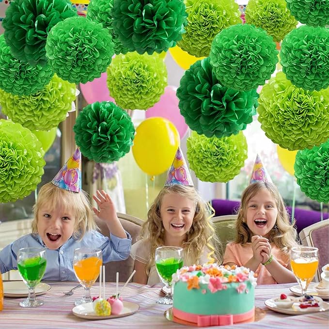 12Pcs Green Hanging Tissue Paper Pom Poms, Pompoms Flowers - Image 3