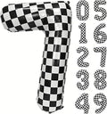 40In Black White Checkered Number 7 Balloon Race Car Digital Foil 7 Balloon | by YOIOZAIZAI