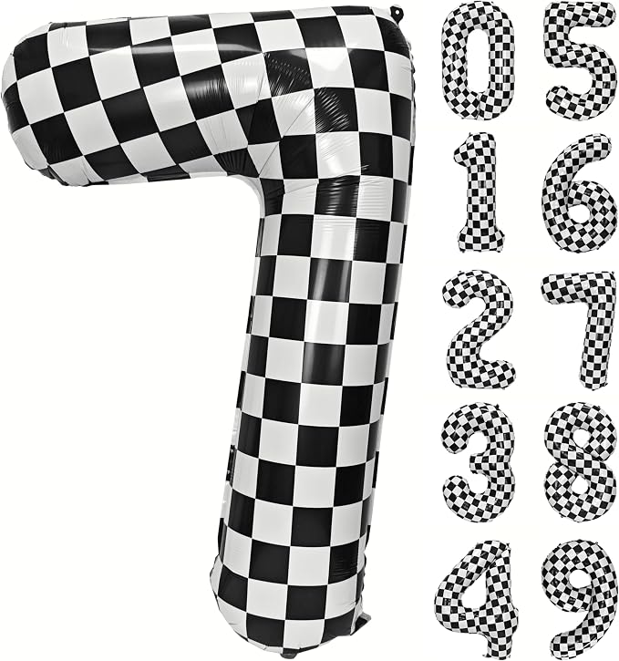 40In Black White Checkered Number 7 Balloon Race Car Digital Foil 7 Balloon | by YOIOZAIZAI