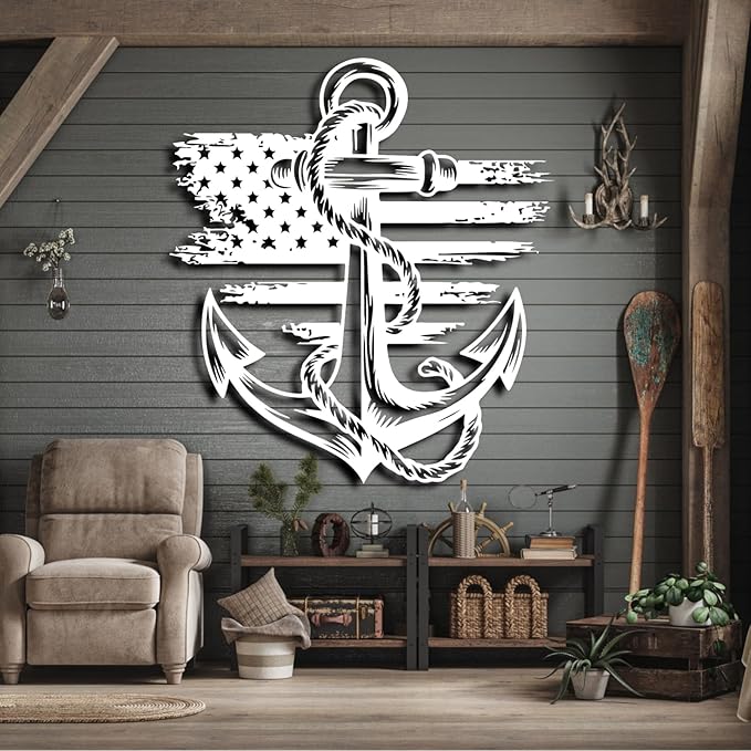 lunwall Metal Anchor Wall Decor, Anchor Metal Sign, Metal Anchor Decor, Anchor Metal Wall Art, Metal Nautical Wall Decor, Metal Wall Decor Coastal, Anchor Wall Decor (black, 28L x 25W / 70 x 63 cm)