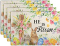 He is Risen Easter Placemats Set of 4 12x18 Inch Bunny Floral Cross Table Mats by Wnoesat