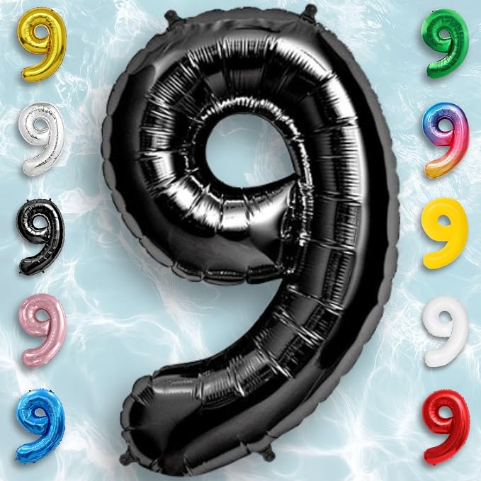 Black Number Balloon 9 Mylar Foil Balloons 16 inch Small - Image 4