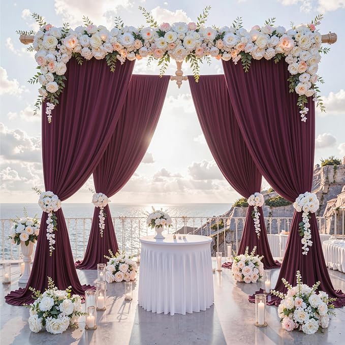 50 ft x 10 ft Wrinkle Free Maroon Backdrop Curtain - Image 2