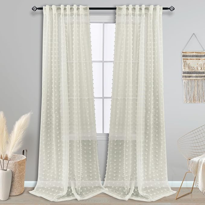 KOUFALL Cream Off White Curtains 102 Inches Long - Image 2