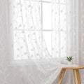 Beige Sheer Curtains Decorative Embroidered Leaf 63 Inches Long | Light by VISIONTEX