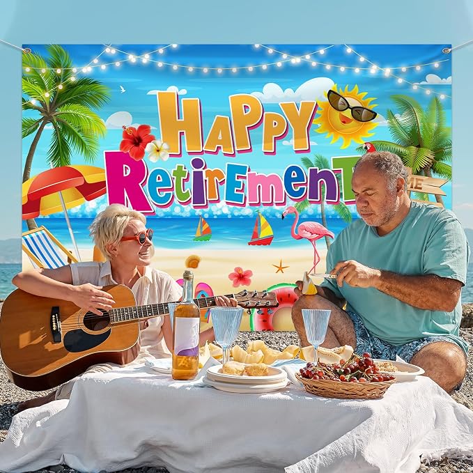 Retirement Party Decorations Summer Hawaiian Beach Happy Retirement Banner - Image 3