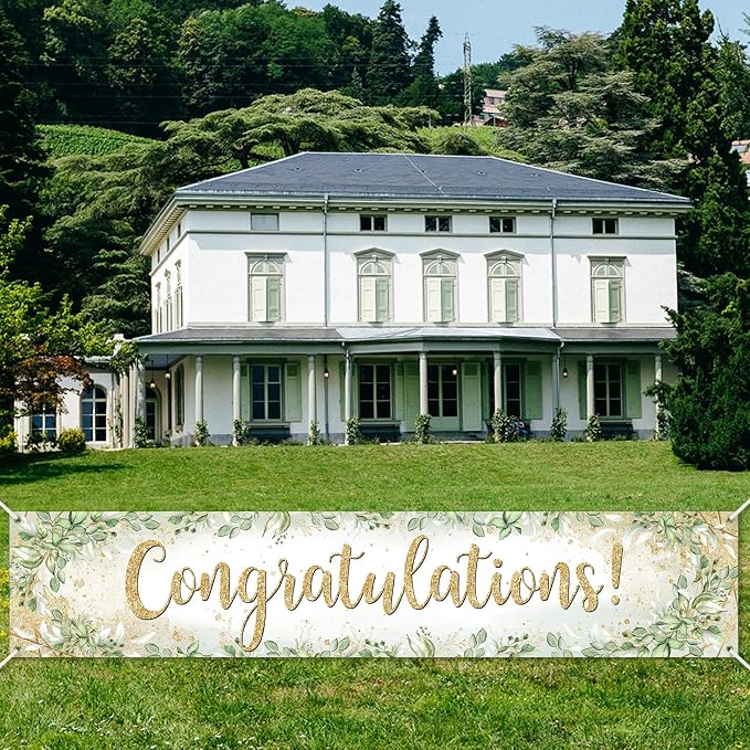 Congratulations Banner 8x1.6 ft Greenery Congrats Banner Green Leaves 2026 - Image 6