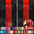 Black Red Tinsel Foil Fringe Curtains, 2 Pack 3.3x8.3 Feet Party Streamer by NUWDHP
