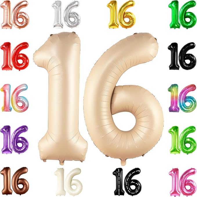 KatchOn Caramel 16 Balloon Numbers 40 Inch, Sweet 16 Party Decorations | 16th by KatchOn