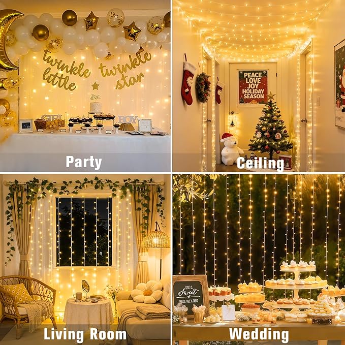 JMEXSUSS 300 LED Remote Control Curtain Lights, Plug in Fairy Curtain Lights - Image 5