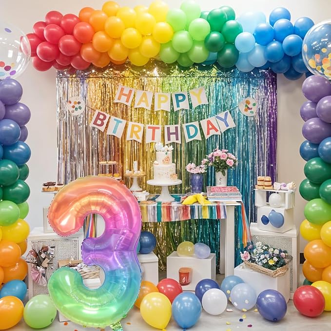 3rd Birthday Balloons for Boys, 40 Inch Foil Self Inflating Rainbow Number 3 - Image 6