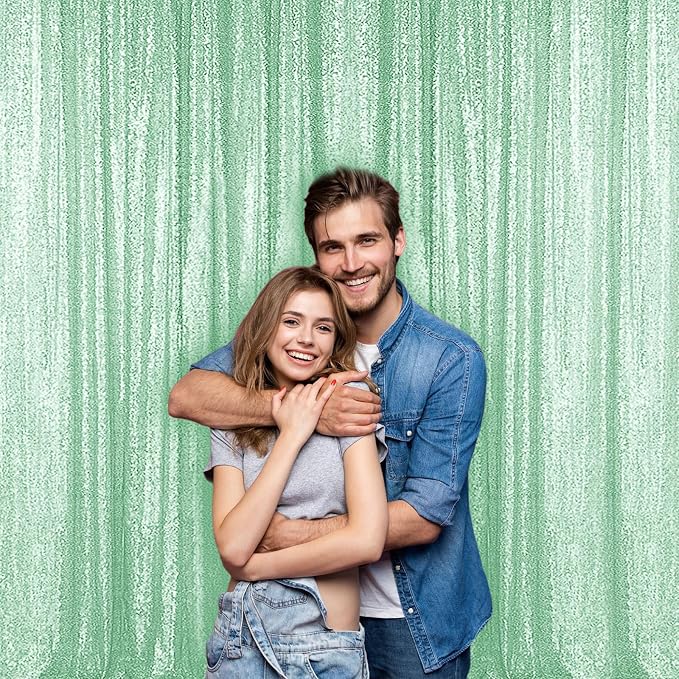 Sugargirl Mint Green Sequin Backdrop Curtain 4FTx8FT Glitter Mint Green - Image 8