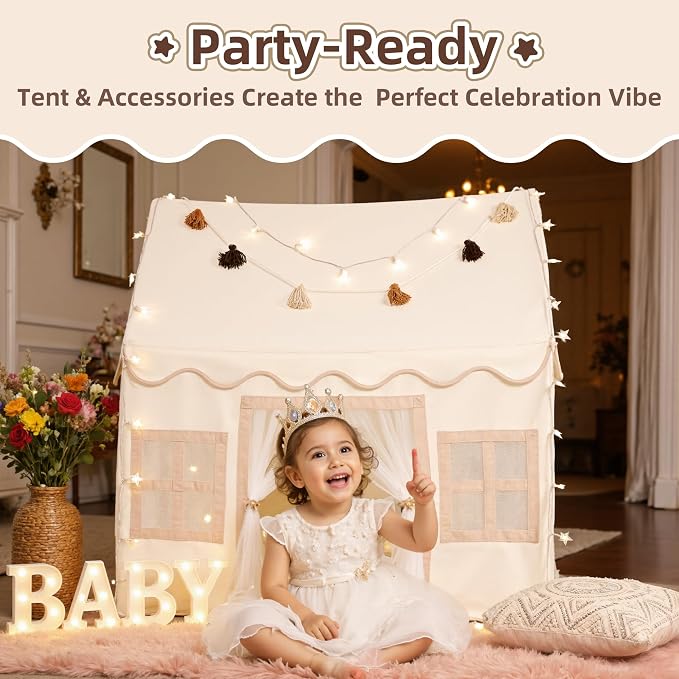 Kids Play Tent Indoor: with Mat, Tassel Garland - Image 7