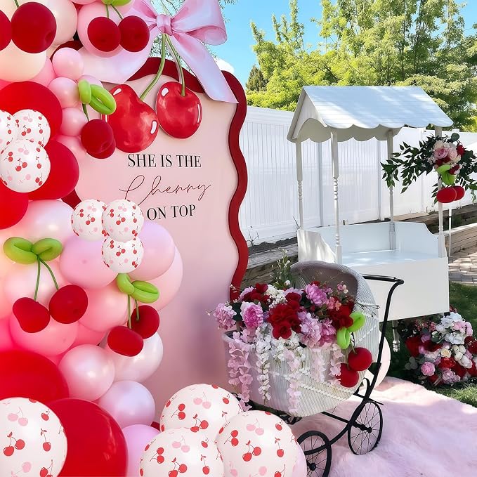 Cherry Balloons, 12 Inch Red and Pink Balloons Cherry on Top Balloon Pastel - Image 4