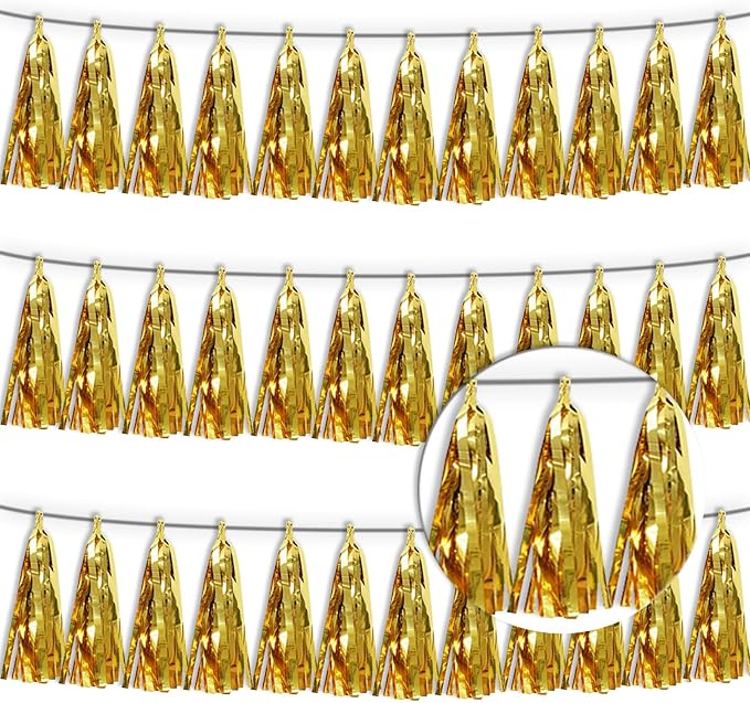 3P Gold Tassel Banner Garland Metallic Foil Fringe Banner Tinsel Tassels by FENGNIAN