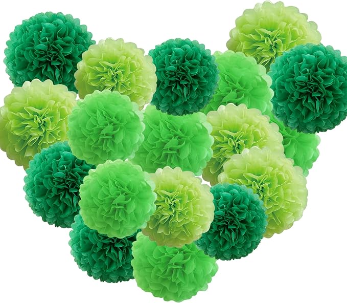 Bonbonhoo 18pcs Lucky Green Party Decoration Sets, Paper Pom Poms of 12in by Bonbonhoo