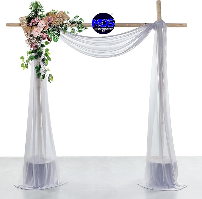 MDS Halloween Chiffon Draping Fabric - 2 Panel, 30" Wide x 75ft Long - Sheer Spooky Arbor & Canopy Drapery for Haunted House Backdrops, Party Ceilings, DIY Costumes & Themed Events - Cool Gray