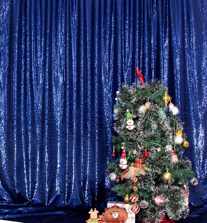 SquarePie Sequin Backdrop Not See Through Thick Background for Glitter Curtain Party 6FT x 8FT Navy Blue