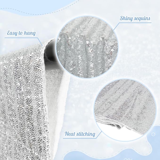 PartyDelight Silver Sequin Backdrop 6x6ft Sparkly Photo Curtain | 4 Inch Rod - Image 2