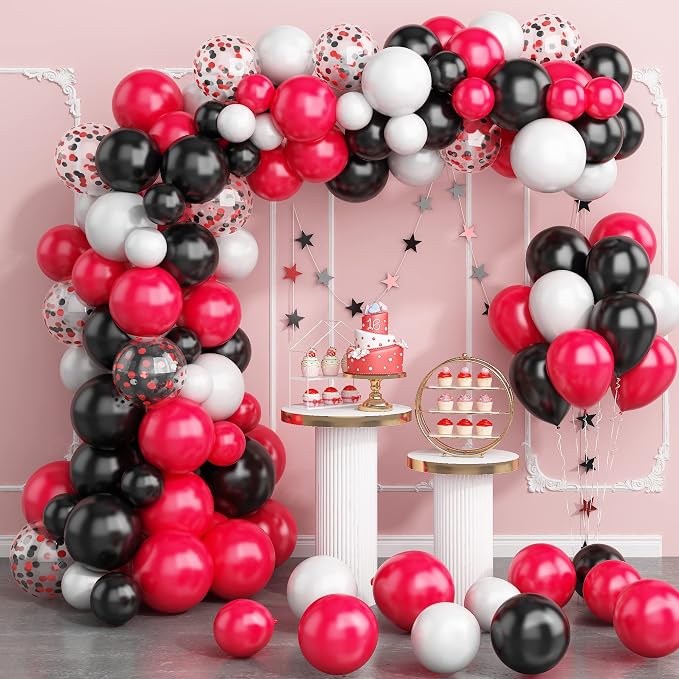 130PCS Red Black White Balloon Garland Arch Kit, 12 10 5 inch Red and Black by Paready