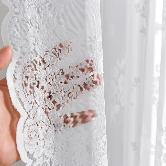 Kotile White Lace Curtains for Living Room Floral 52 x 84 Inch, 2 Panels | Rod by Kotile+Curtains