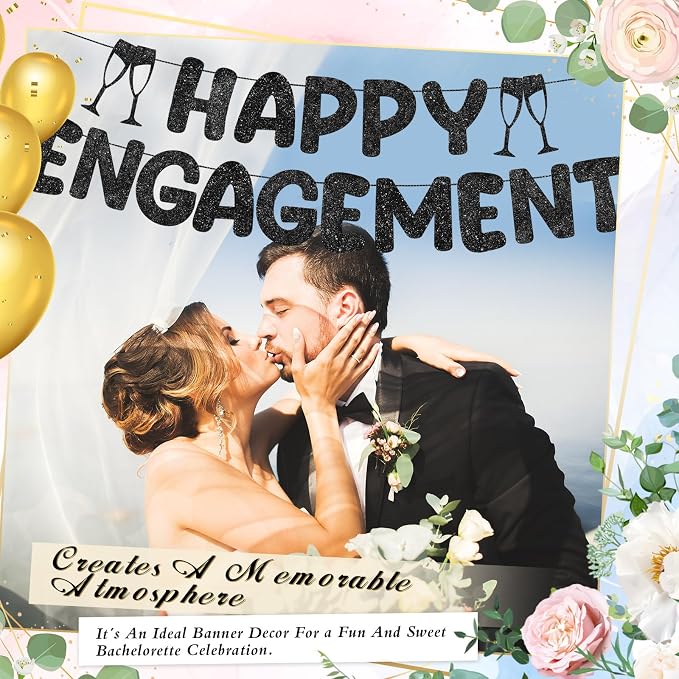 Pre Strung Happy Engagement Banner Glitter Engagement Party Decorations - Image 5
