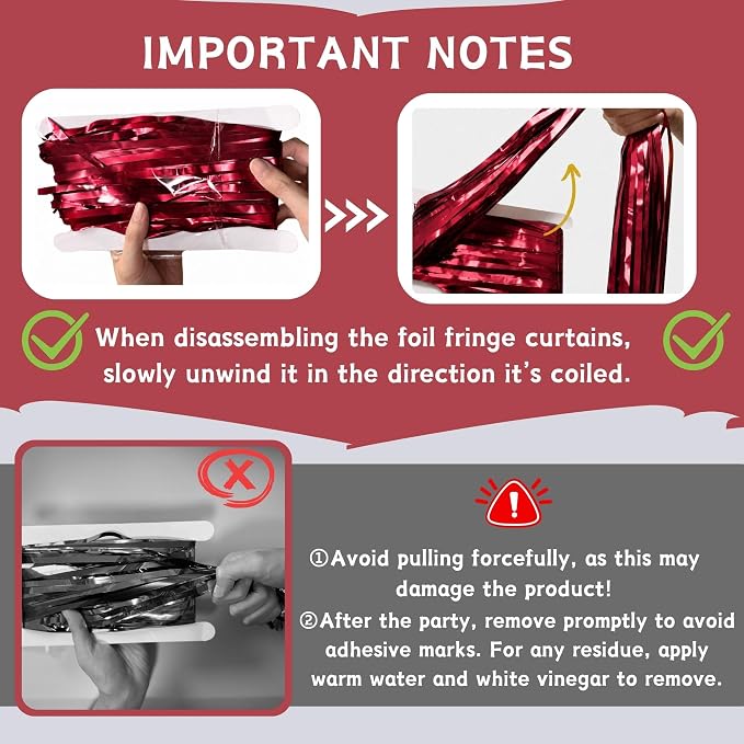 Matte Burgundy Foil Fringe Tinsel Backdrop, 2 Pack, 3.3 x 6.6 Ft | Matte Maroon - Image 5